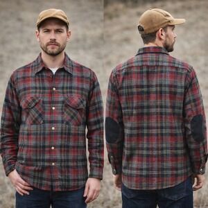 Vintage Pendleton Wool Flannel Shirt Red Plaid Elbow Patches Mens M 1960s USA
